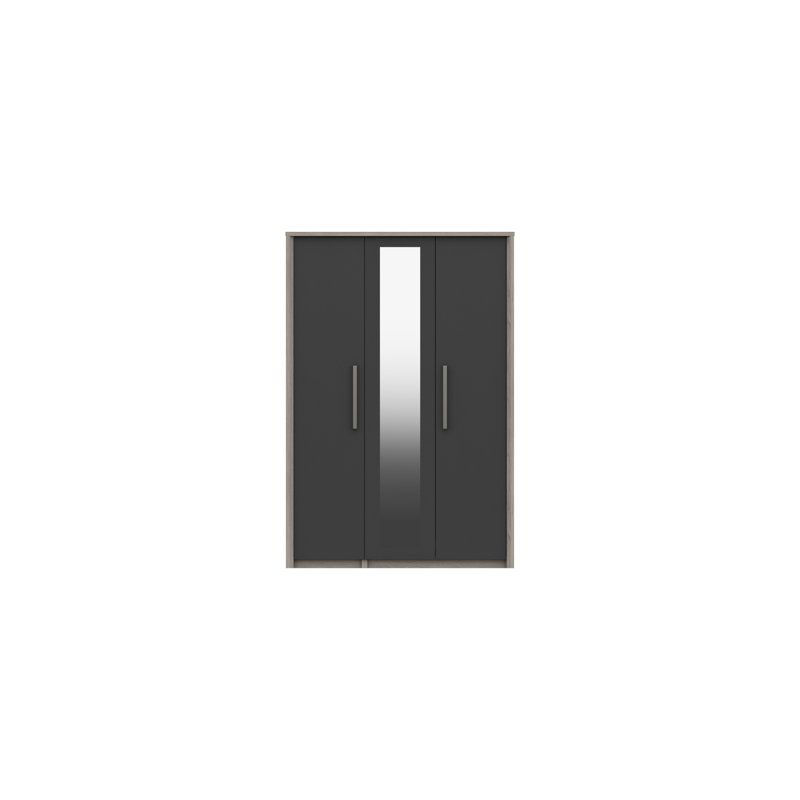 Colville 3 Door Manufactured Wood Wardrobe, Grey Oak/Graphite Gloss