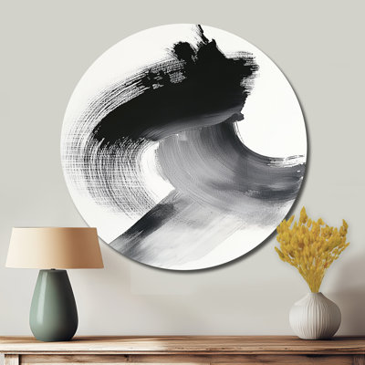 Abstract Flowing Ink Wash - Modern Minimalism Large Round Metal Wall Art