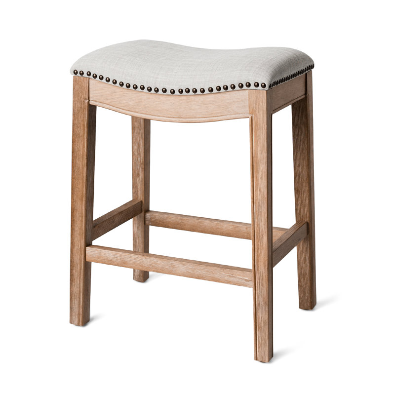 Adrien Gray Weathered Oak Backless Saddle Bar Stool
