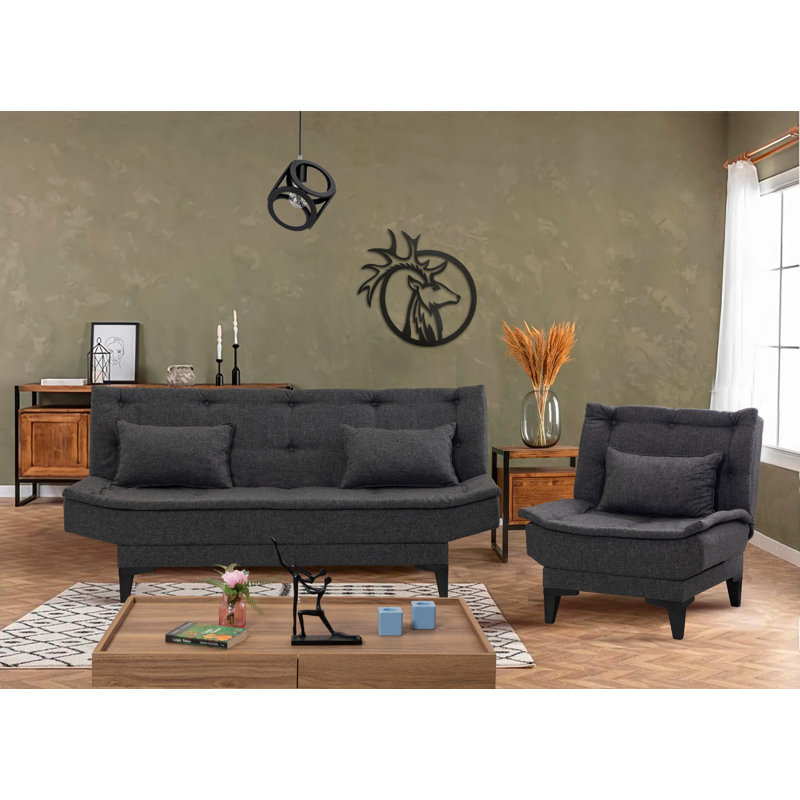 Markwich 3 Piece Fold Out Sofa Set, Anthracite