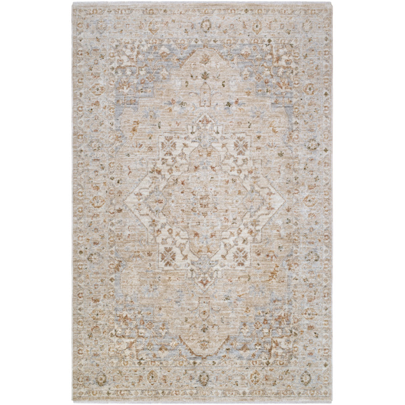 Tapis tissé à la machine Francisco, Ivoire, brun clair, gris clair, brun, brun clair, Rectangle 7 pi 10 po x 10 po