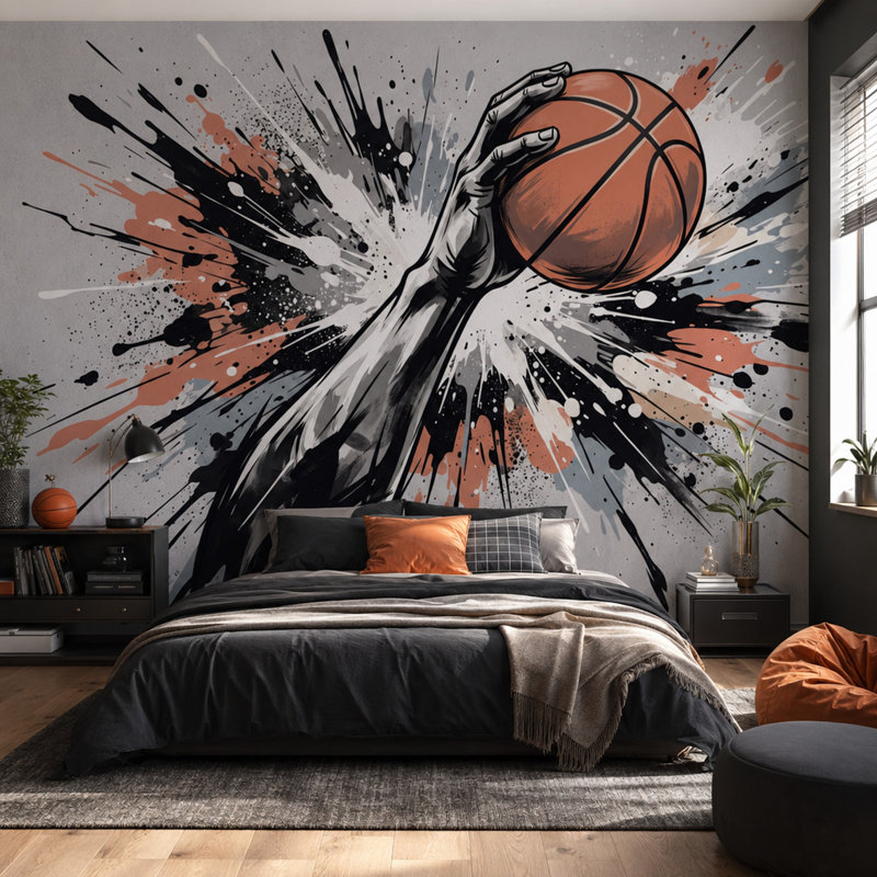 Papier peint basket-ball, art urbain urbain, 160 po x 108 po, Non tissé