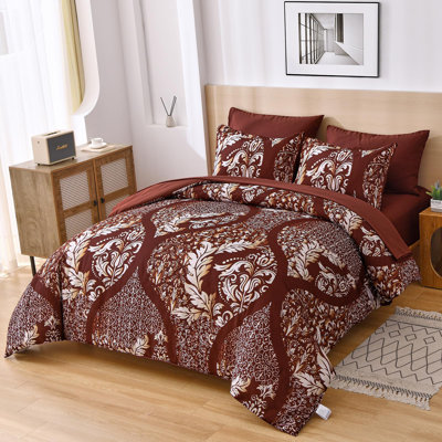 7 Pieces Bohemian Damask Comforter Set Soft Lightweight Microfiber All Season Bedding Set