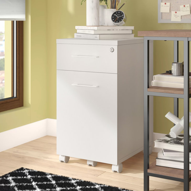 15.5'' Wide 2 -Drawer Mobile File Cabinet, Black