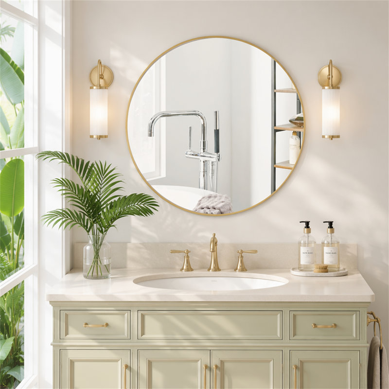 Glass Frame Round Wall Mirror, H 1 po x l 41,73 po, Gold