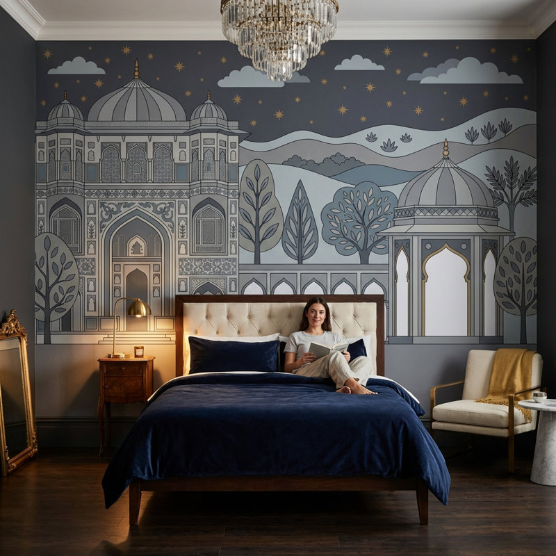 Décoration murale mughal, Texturé non collé, 100 po x 96 po