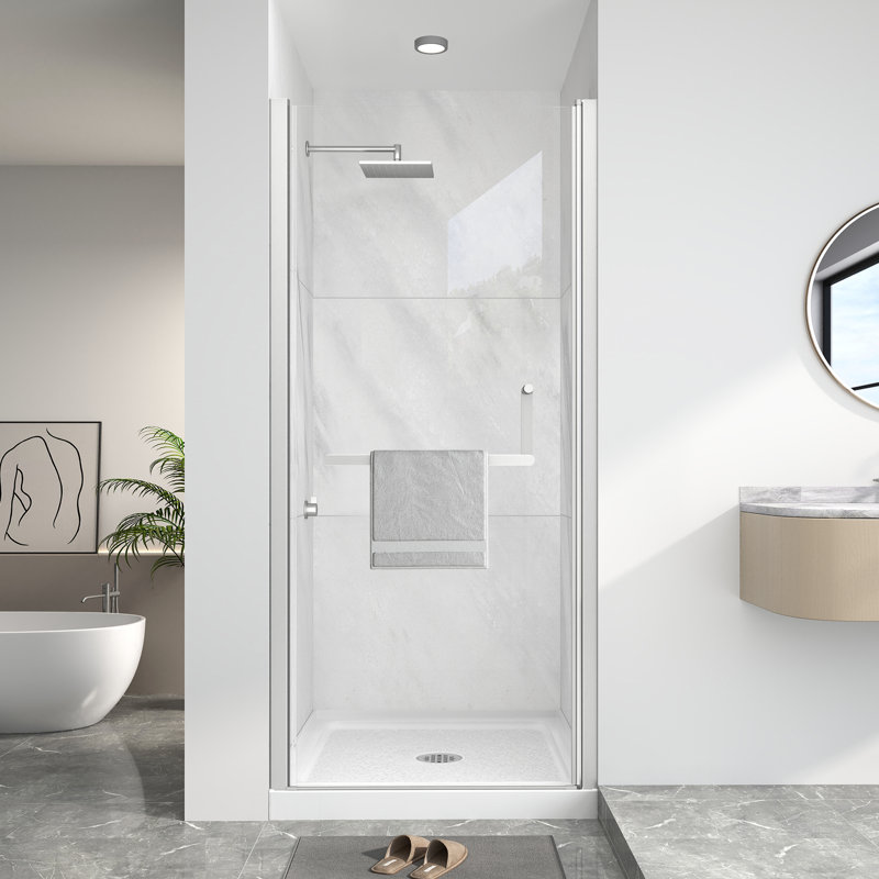 36-38 in. W x 72 in. H Pivot Frameless Shower Door in Brushed Nickel with Clear Tempered Glass, Brushed Nickel