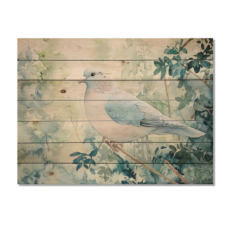 Calm Dove In The Forest I - Décoration murale moderne en bois sur bois de pin naturel, H 10 po x l 20 po