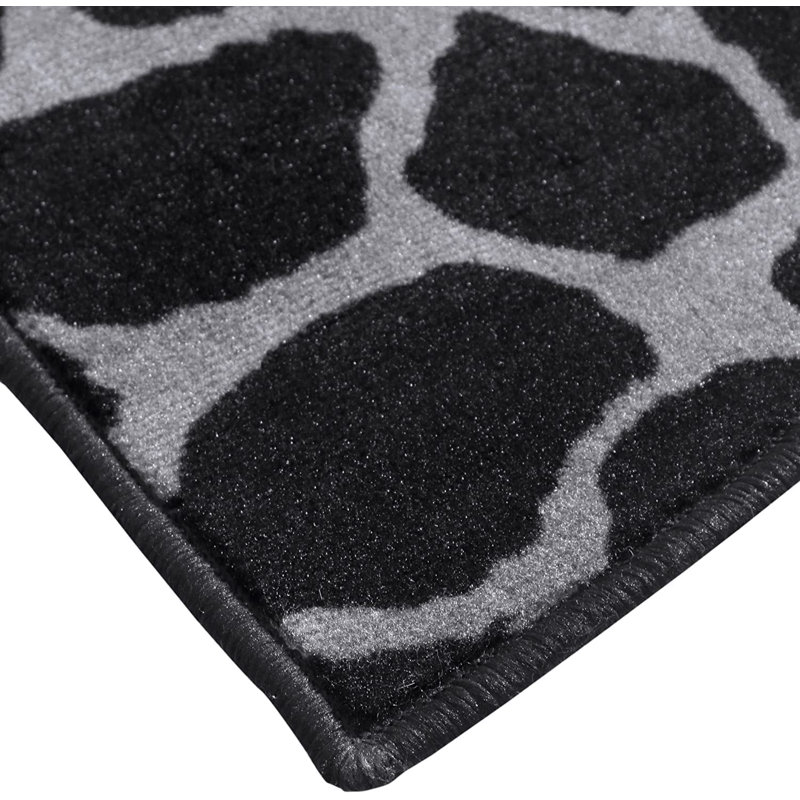 Ensemble de tapis touffetés en nylon à motif animalier noir / blanc Benjamin, Rectangle 1 pi 5 po x 2 pi 2 po