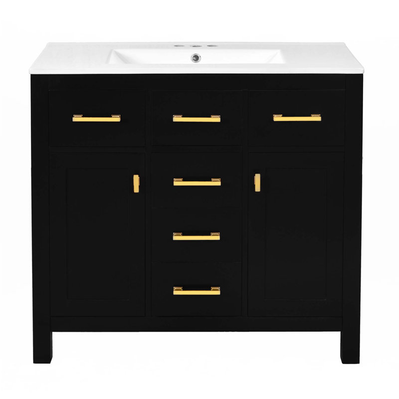 Ensemble de meuble-lavabo 36 po avec lavabo en céramique 36 po Bathroon, Noir, noir, noir, noir