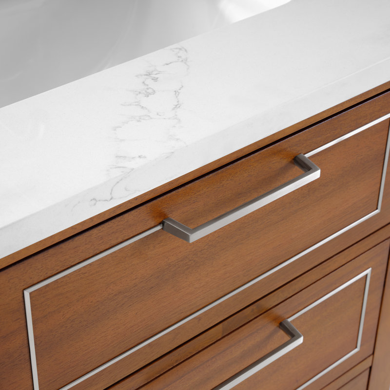 Markham 24'' W Single Vanity, Universal Calacatta Quartz, Brushed Nickel, Walnut