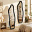 2-in-1 Artsy Wavy Velvet Full Length Dressing Mirror with U-Shaped Stand, Freestanding & Wall-Mounted Fluffy Asymmetrical Floor Mirror, Black, Gold & White-2080905446-2080905447