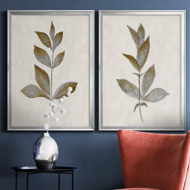 Bronze Leaf I - ensemble de 2 reproductions, Toile encadrée, H 22,5 po x l 61 po, Argent argent