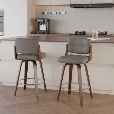 Modern 26" Swivel Leather Counter Stool Upholstered Seat With Sturdy Wood Frame