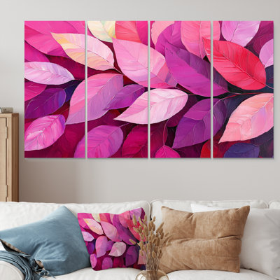 Magenta feuilles en fleurs III - feuilles, décoration murale - art mural traditionnel