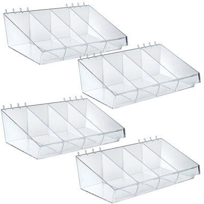 Plateau de séparation de 13 po de largeur x 7 po de profondeur pour panneau perforé ou à lattes avec séparateurs amovibles inclus, paquet de 4