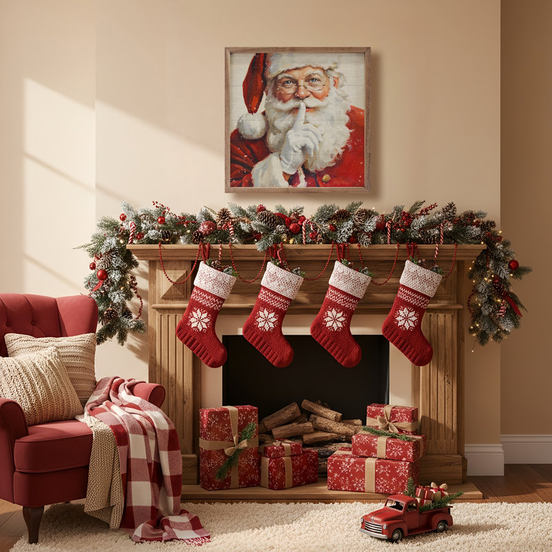 Shh Santa Claus White BG, 8" H x 8" W