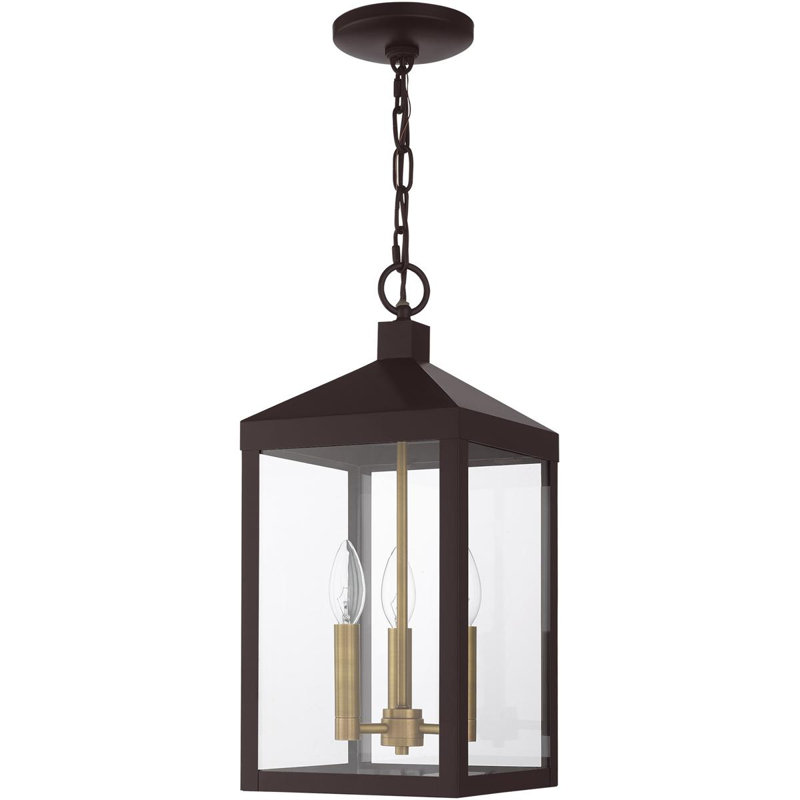 Lanterne suspendue d'extérieur 3 lumières avec abat-jour en verre transparent, H 18,5 po x l 8,25 po x P 8,25 po