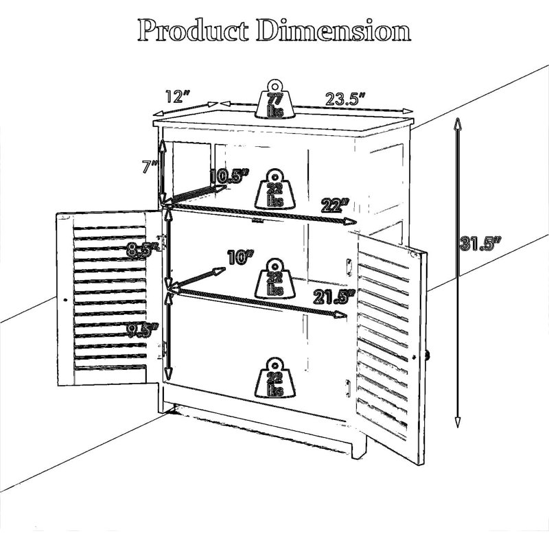 Armoire de rangement autoportante avec portes à persiennes, tablette réglable et sécurité anti-basculement, organisateur de plancher polyvalent pour la salle de bain, le salon, la cuisine et le vestibule