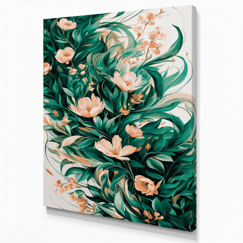 "Abstract Florals 95", art mural sur toile beige, H 36 po x l 24 po