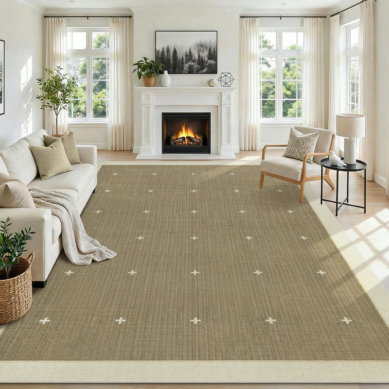 Area Rugs for Living Room Washable Living Room Rug – Bordered Jute Carpet for Hallway, Entryway, Kitchen, Bathroom, Office – Non-Slip, Low Pile, Machine Washable