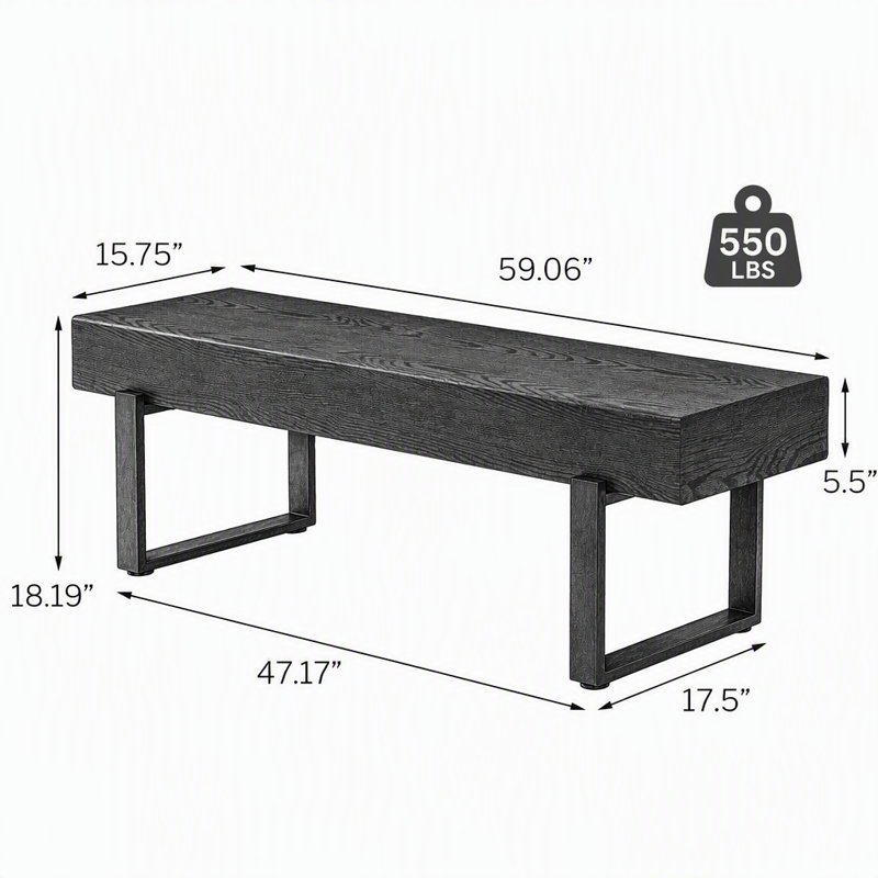 Banc de 59 po en bois pour la chambre à coucher au bout du lit, bancs de table de cuisine d'intérieur de ferme, banc à chaussures moderne polyvalent pour le vestibule, noir