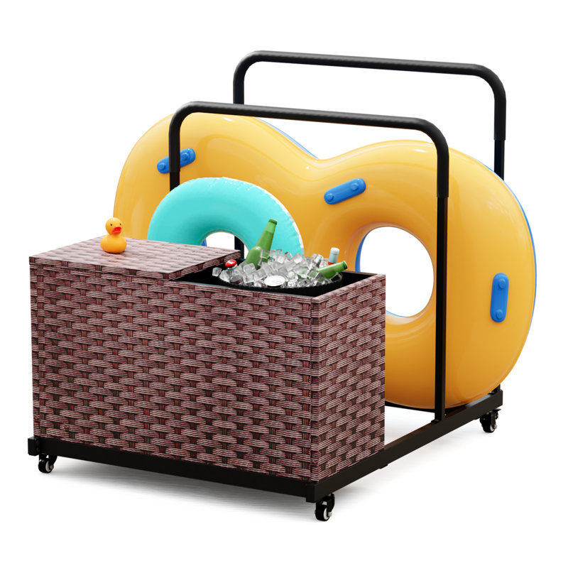 Pool Storage Bin With Pe Rattan,pool Storage For Cushions, Floaties, Noodles, Life Vests, Beach Balls, Patio Furniture, Brown