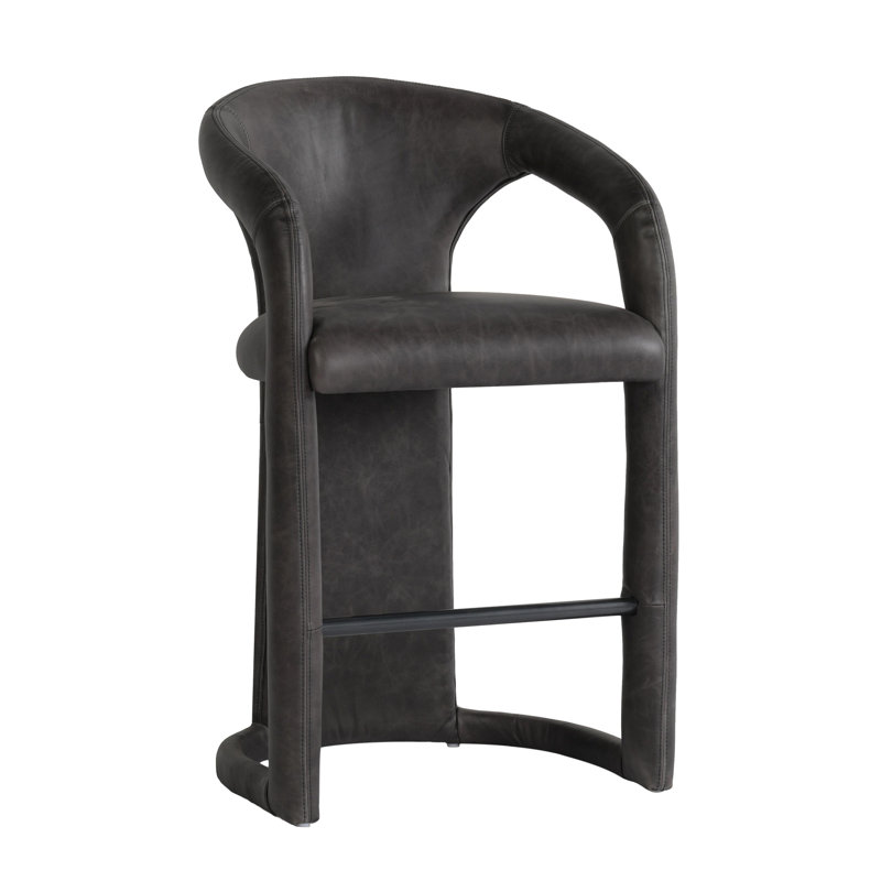 Archie Leather Counter Stool, Charcoal