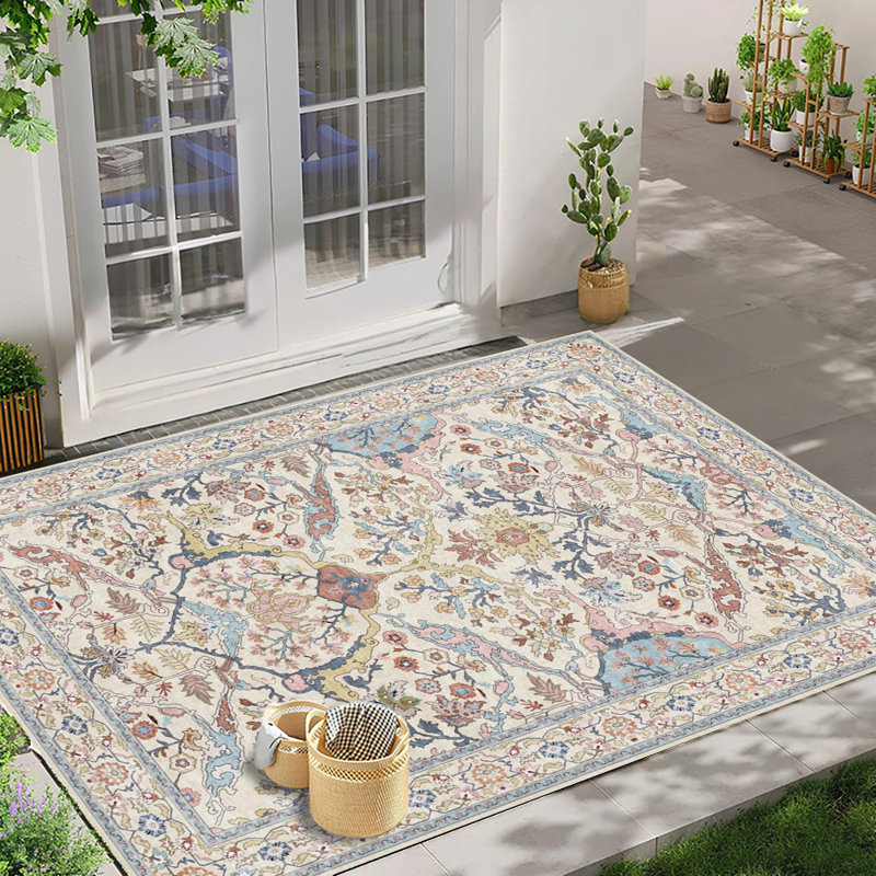 Vintage Floral Area Rug, Non-Slip Fade-Resistant Decorative Carpet for Living Room, Bedroom, Holiday Decor - Soft Durable Floor Mat (Multi-Color)