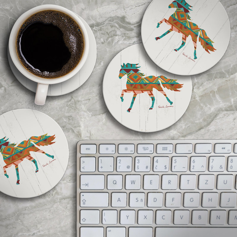 Ensemble de 4 sous-verres ronds Southwest Vibe Horse