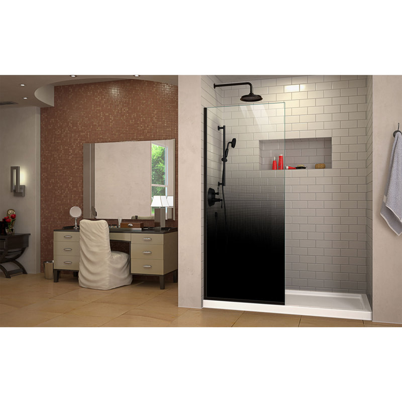 Linea Ombre 34" W x 72" H Frameless Fixed Glass Panel with ClearMax Technology, Matte Black
