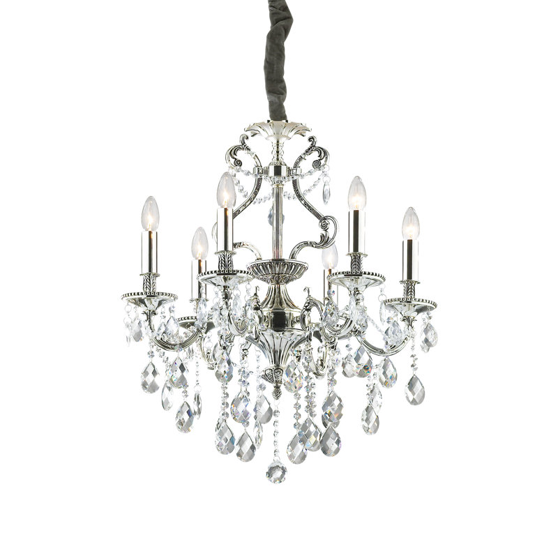6 - Light Candle Style Chandelier, Sliver