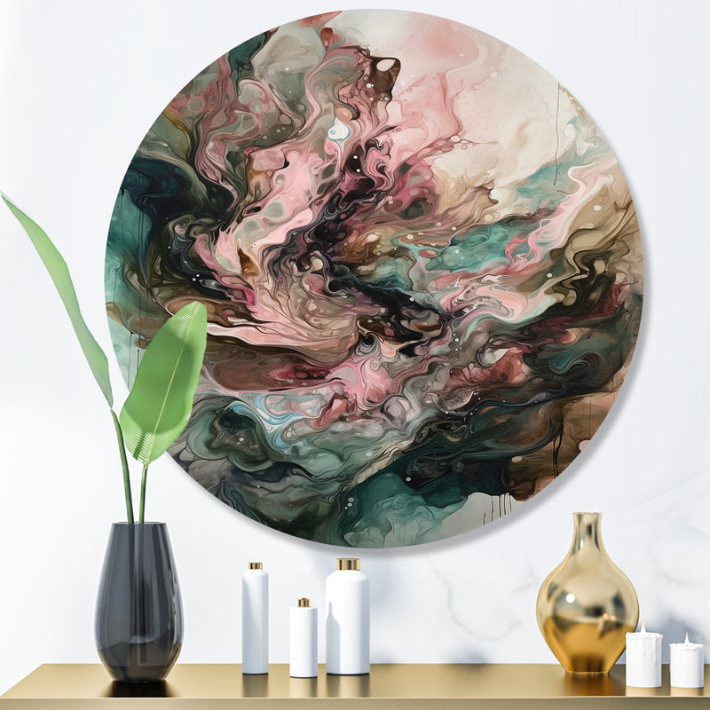 Intérieur rose et vert de marbre III, H 29 po x l 29 po x P 1 po