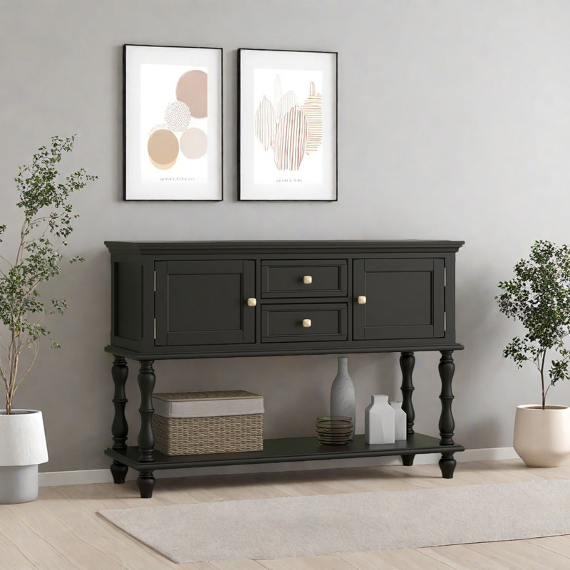 Console Retro, H 35,43 po x l 55,12 po x P 15,75 po, Noir, noir, noir, noir