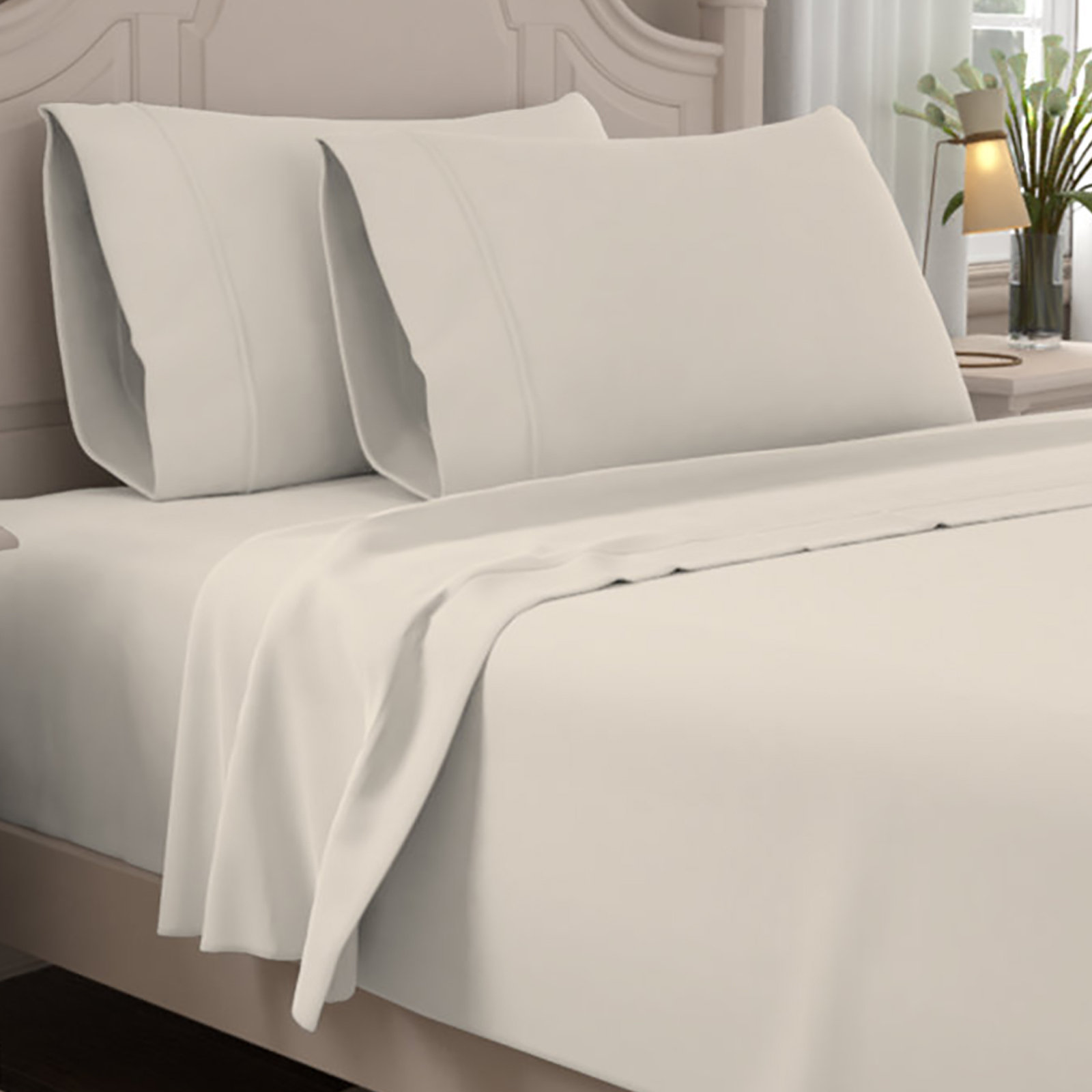 Ultimate Percale Cotton Sheet Set, King Sheet Set with 2 Pillowcases, Ivory