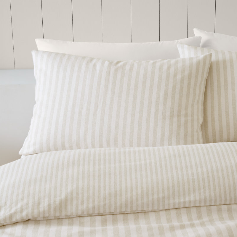Brushed Stripe Cotton Reversible Duvet Cover Set, Natural, Double 
