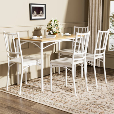 Ensemble de table de salle à manger, table de bar avec 4 bancs de salle à manger, comptoir de table de cuisine avec chaises, table de déjeuner industrielle pour la cuisine, salon, salle de réception, naturel et blanc, L 43,3 po x l 23,6 po x H 30,1 po