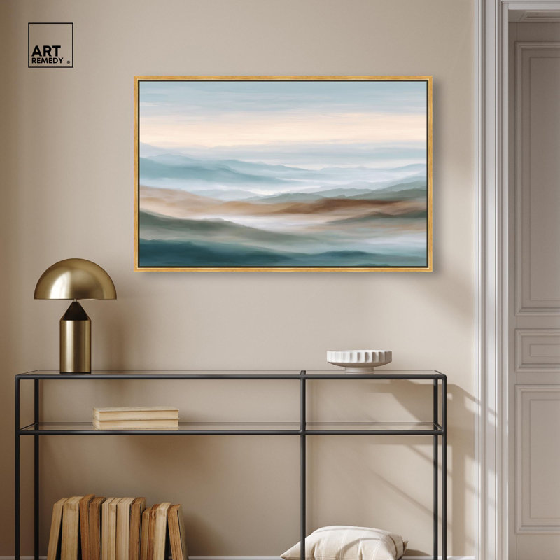 Nuance of the Range III, art abstrait sur toile , Cadre flottant doré, H 25 po x l 25 po