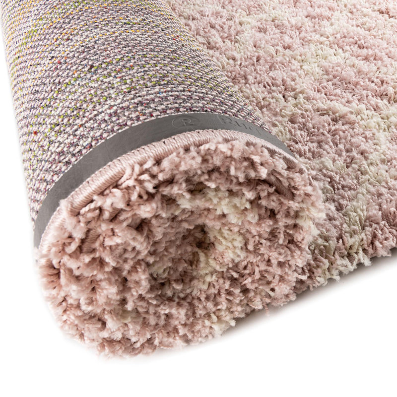 Tapis rose clair en polypropylène tissé à la machine à motif géométrique Griego, Ovale 5 pi 3 po x 8 pi