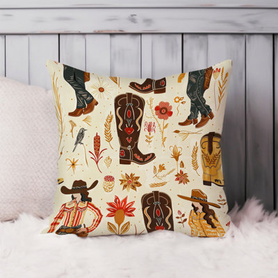Cowgirl Western Rodeo Pattern Southwestern Throw Pillow Cover