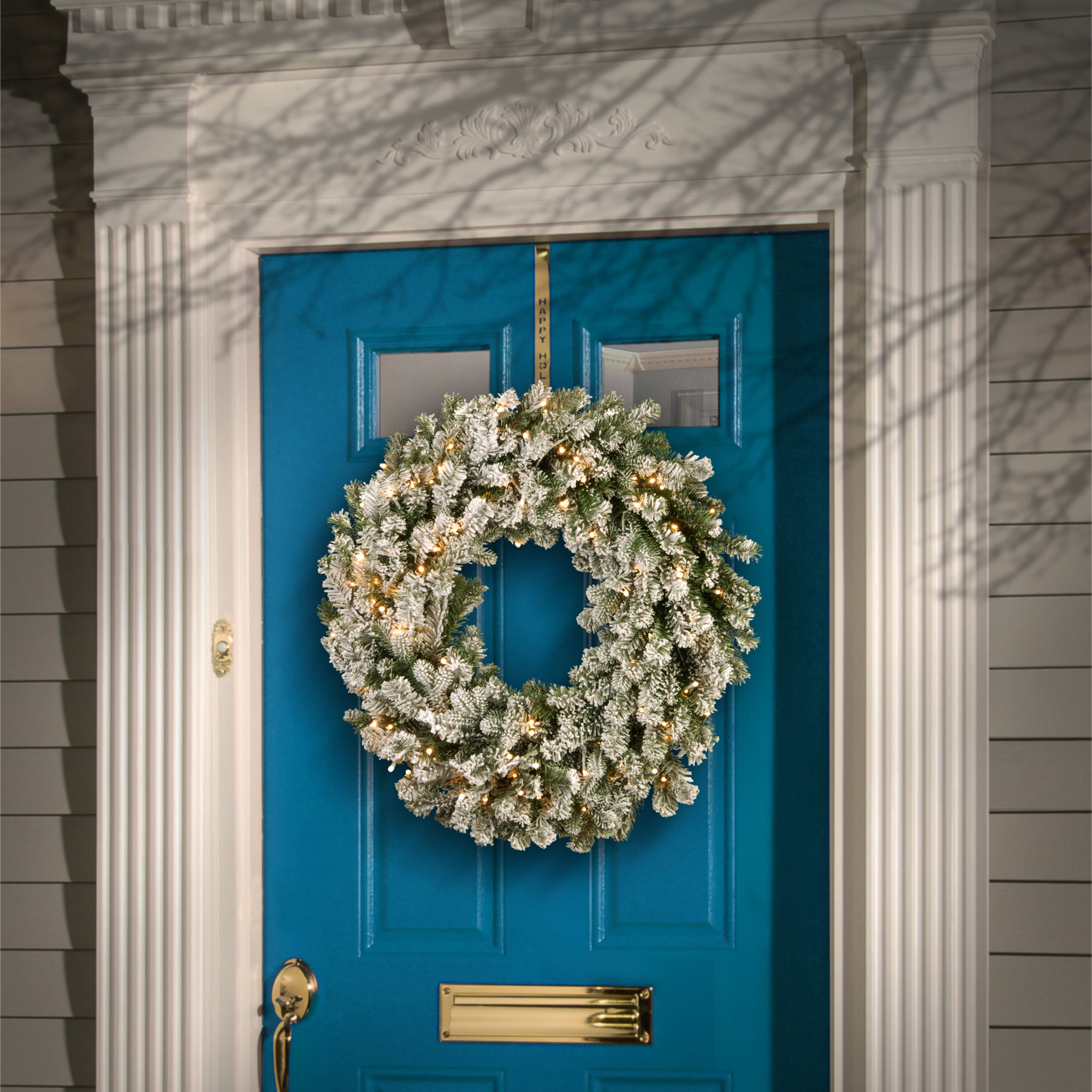 Snowy Sheffield Spruce Wreath with Twinkly LED Lights, 5" H x 24" W x 24" D