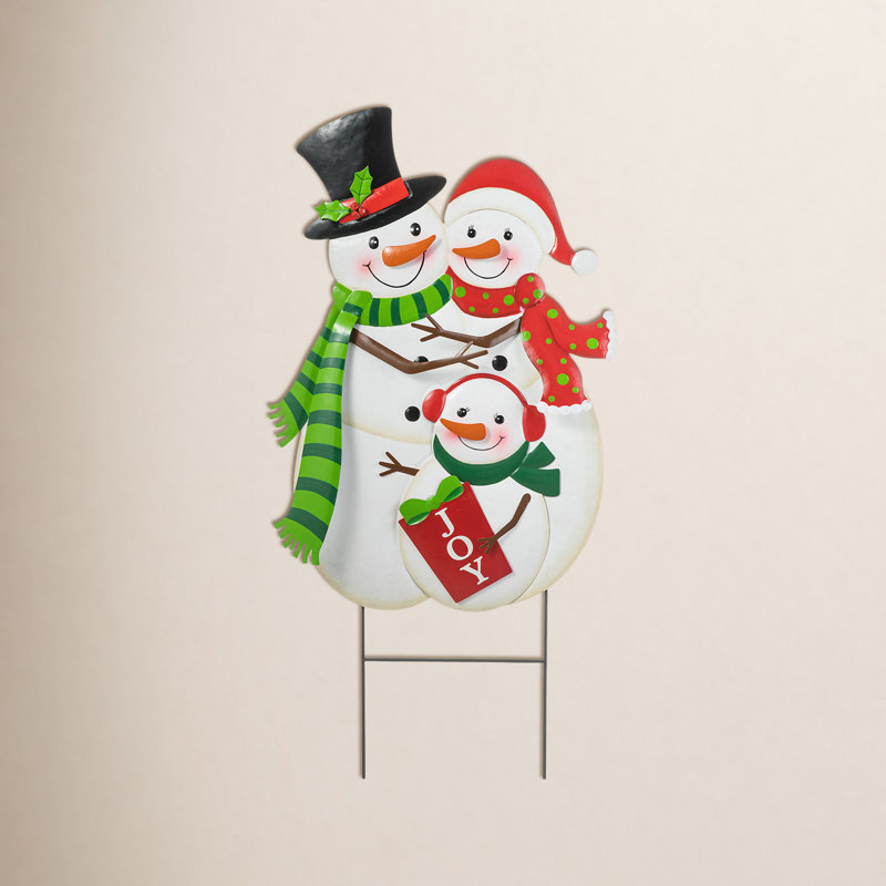 Piquet de jardin en métal Snowman Family