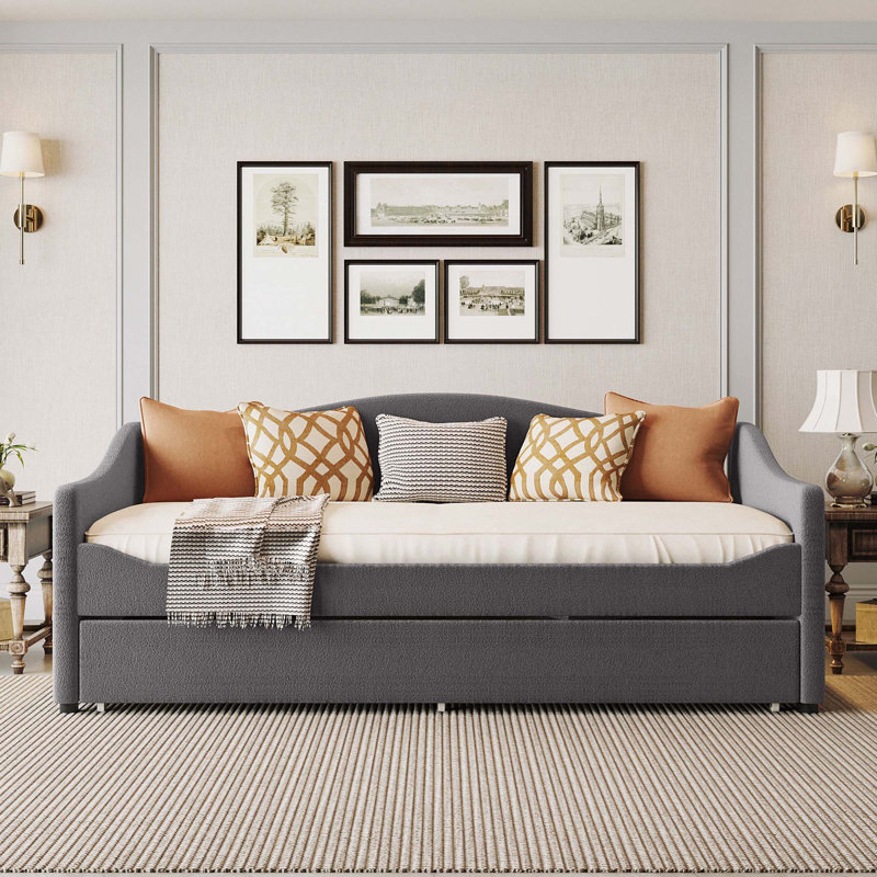 Teddy Fleece Upholstered Daybed with Light, Gray, Twin