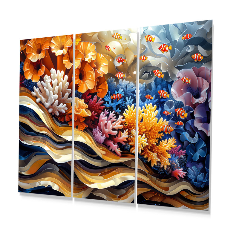 Ensemble de salon art mural brun grande barrière de corail I - corail, Sans cadre, H 28 po x l 36 po