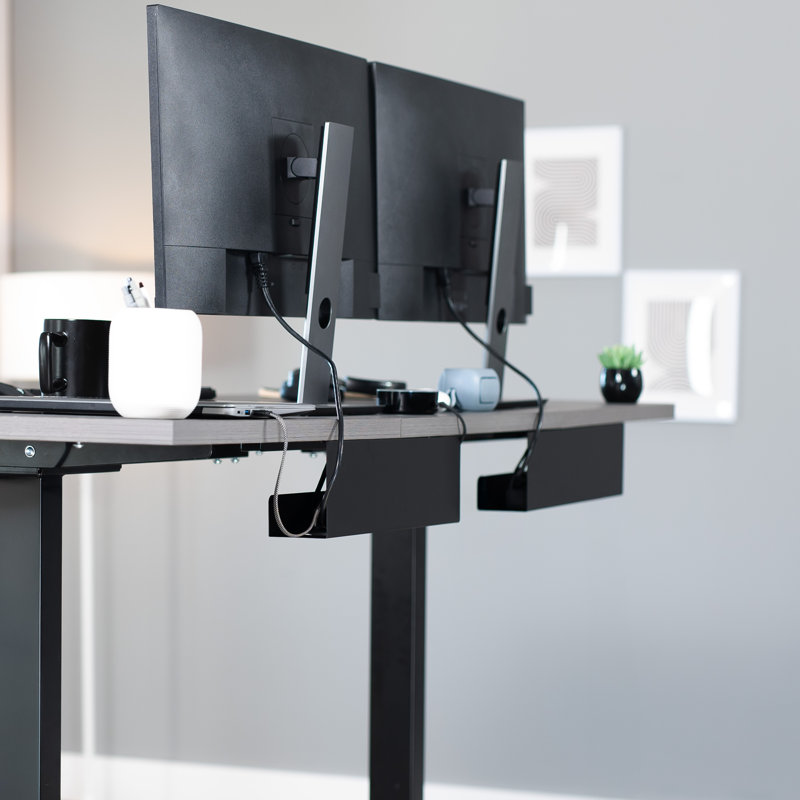 Black Metal Under Desk Cable Management Trays, Set of 2