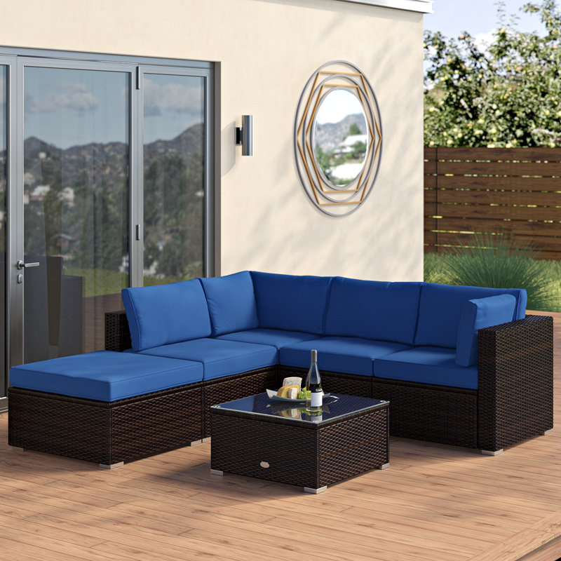Planada 5 - Person Patio Conversation Set with Cushions, Navy