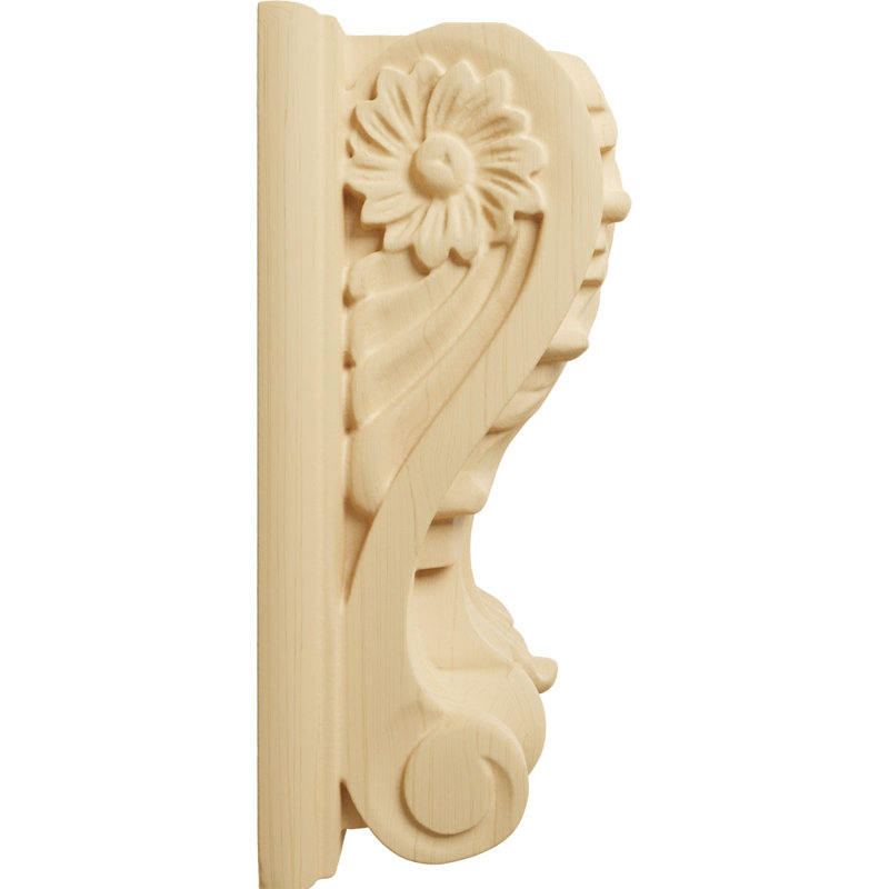 Bloc d'acanthe avec plaque corbeau en bois, Aulne, H 5,5 po x l 4,25 po x P 2,5 po