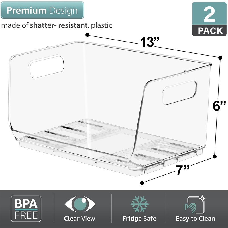 Sorbus 2 Pack Small Clear Open Front Stackable Kitchen and Fridge Storage Bins