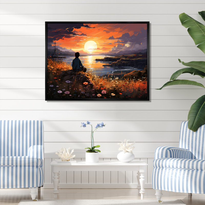«Sunrise Kid Solutide», art mural «Coastal Sunset», Cadre flottant noir, H 12 po x l 20 po x P 1 po