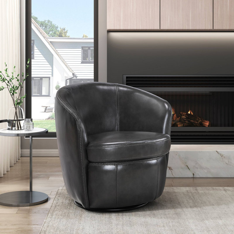 Fauteuil d'appoint luxueux en cuir massif 1pc, Gris fumée